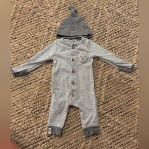 Carter's Gray Footie with Bear Pocket and Striped Accents
